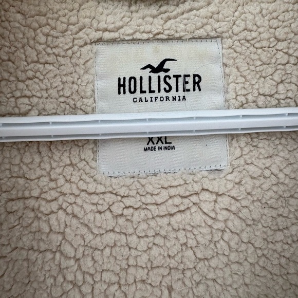 Hollister Sherpa Lined Denim Jacket Hooded Cozy Winter XXL - Picture 2 of 3